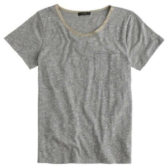 J Crew Gold Metallic Trim Crewneck T-Shirt Womens X-Small Grey Gold Basic Casual - Picture 2 of 9